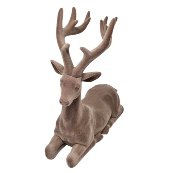 Flocked Brown Sitting 11" Reindeer Deer Christmas Decoration - Picture 3 of 5